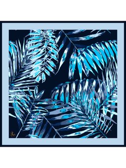 Çiçekli Desen Black Seri Twill Askısı İle Birlikte 90x90 Cm Mavi Lacivert Eşarp