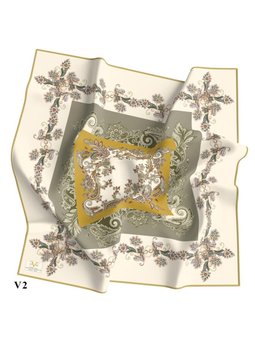 Dantel Desen İtalyan Şifon Seri Askısı İle Birlikte 110x110 Cm ** Krem Eşarp Haki