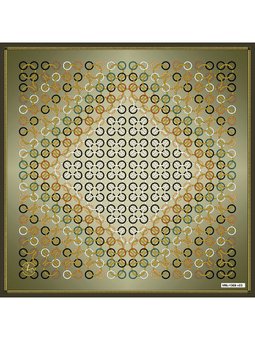 Geometrik Desen Black Seri Twill Askısı İle Birlikte 90x90 Cm Haki Eşarp Yeşil