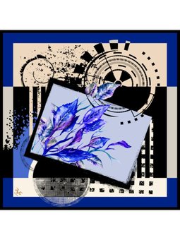 Geometrik Desen Black Seri Twill Eşarp Askısı İle Birlikte 90x90 Cm Saks Eşarpsi Mavi