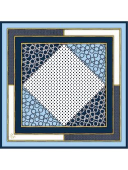 Geometrik Desen Gold Seri Twill Askısı İle Birlikte 90x90 Cm Açık Mavi Eşarp Siyah
