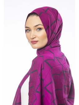 V Desen Jakarlı Modal Seri Askısı İle Birlikte 75x200 Cm Fuşya Şal