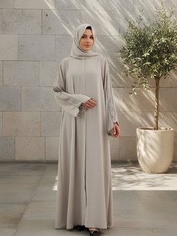 Bej Özel Tasarım Taşlı Ferace