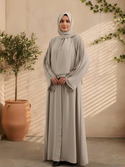 Bej Takım Özel Tasarım Şallı Ferace