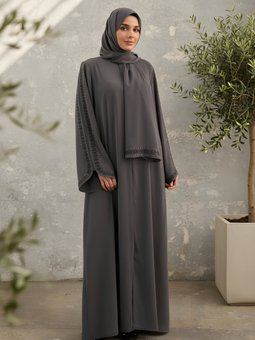 Gri Takım Özel Tasarım Şallı Ferace