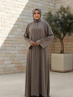 Kahverengi Nakışlı Özel Koleksiyon Taşlı Ferace