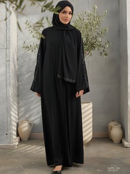 Lacivert Şallı Takım Taş İşlemeli Ferace