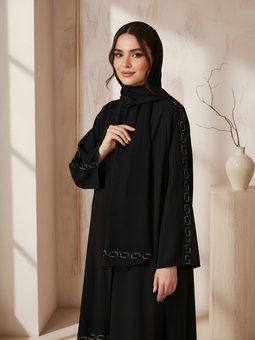 Siyah Medine İpeği Taş İşlemeli Şal