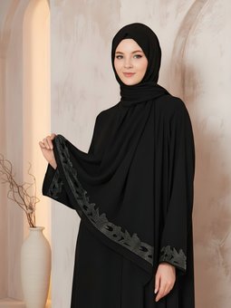 Siyah Medine İpeği Taş İşlemeli Şal