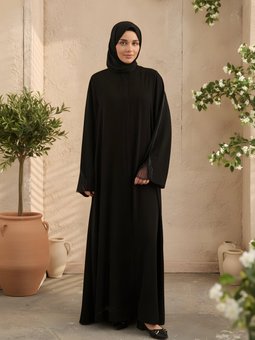 Siyah Nakışlı Taşlı Ferace