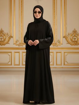 Siyah Özel Tasarım Taşlı Ferace