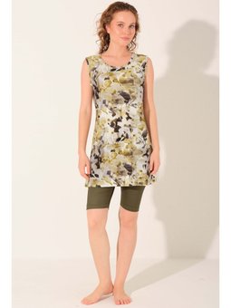 Desenli Sıfır Kol Yarı Kapalı Mayo