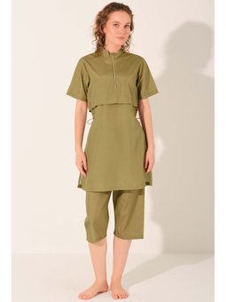 Goldi Crop Görünümlü Yarım Kol Yarı Kapalı Mayo