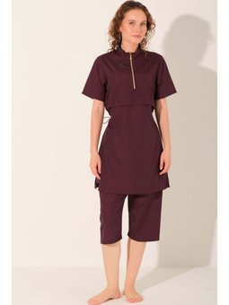 Goldi Crop Görünümlü Yarım Kol Yarı Kapalı Mayo