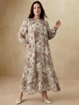 Büyük Beden Bej Soyut Desenli Elbise