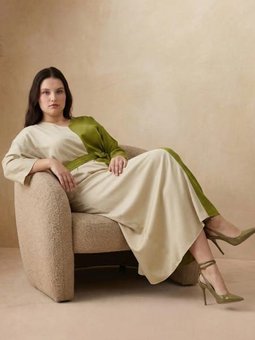 Büyük Beden Exclusive Elbise Yağ Yeşili F1 Rs