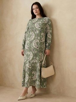 Büyük Beden Yeşil Şal Desen Elbise