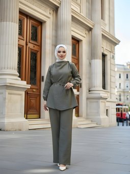 Haki İkili Drapeli Yaka Detaylı Takım