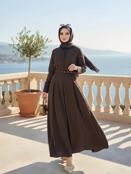 Kahverengi Cupra Kemerli Elbise