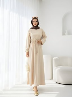 Krem Tünelli Elbise