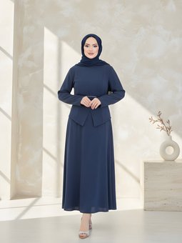 Lacivert Asimetrik Kemerli Modal Takım