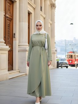 Mint Kruvaze Bağlamalı Elbise