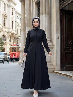 Siyah Kemerli Cupra Elbise