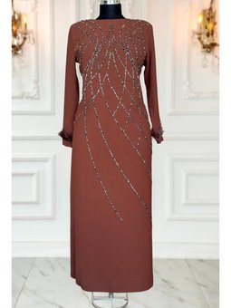 Asude Abiye Elbise Kahverengi