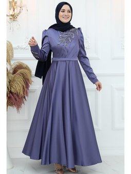Berrak Saten Abiye Elbise İndigo