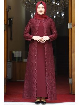 Papatya Bordo Abiye Elbise