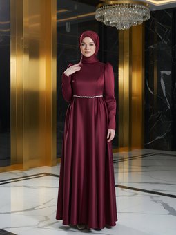 Bordo Adel Mat Saten Mezuniyet Abiye Elbise
