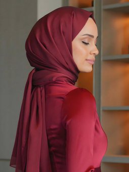 Bordo Janjan Şifon Abiye Şal