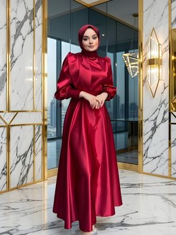 Bordo Saten Abiye Elbise