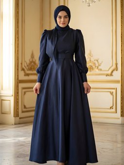 Lacivert Saten Mezuniyet Abiye Elbise