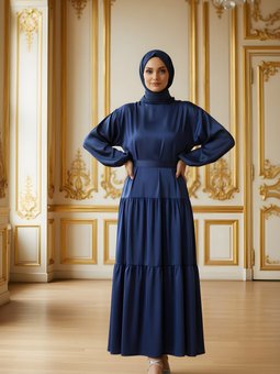 Lacivert Saten Özel Gün Mezuniyet Abiye Elbise