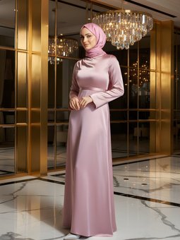 Pembe Saten Özel Gün Mezuniyet Abiye Elbise