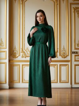 Yeşil Taşlı Saten Abiye Elbise