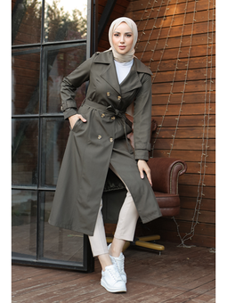Düğme Detaylı Haki Trençkot