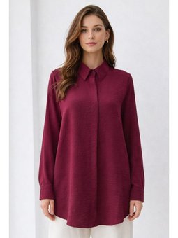 Gömlek Yaka Uzun Tunik Bordo