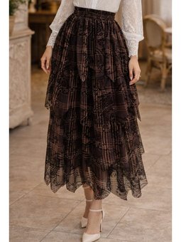 Katlı Flok Kahverengi Etek