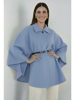 Kemerli Kaşe Mavi Panço