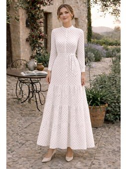 Puantiye Desenli Beyaz Elbise