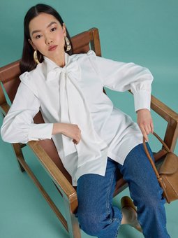 Bağlama Detaylı Bluz / Ekru Gömlek