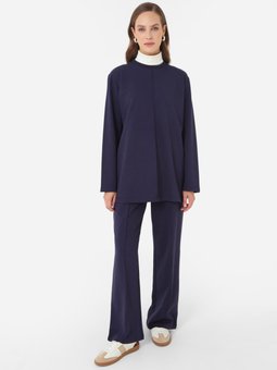 Önü Nervür Detaylı Tunik & Pantolon Spor Lacivert Takım
