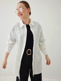 Pamuklu Kuşaklı Basic Beyaz Gömlek