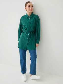 Pamuklu Kuşaklı Basic Zümrüt Yeşili Gömlek