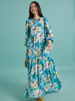 Zümrüt Cıtır Cicek Desen Elbise