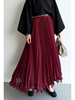 Kloş Volanlı Şifon Bordo Etek