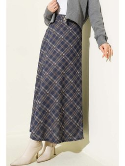 Örme Ekose Kloş Lacivert Etek