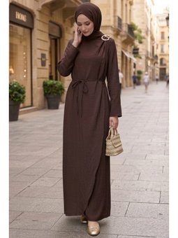 Sueda Tokalı Kahve Elbise